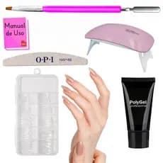 Kit Alongamento Poligel Polygel + Molde F1 + Lixa + Mini Cabine De Unha + Pincel 02 em 1