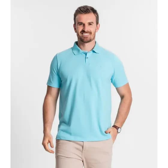 Camisa Polo Básica Masculina Diametro Azul