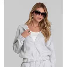 Jaqueta com Capuz Feminino em Suedine Dianna Cinza