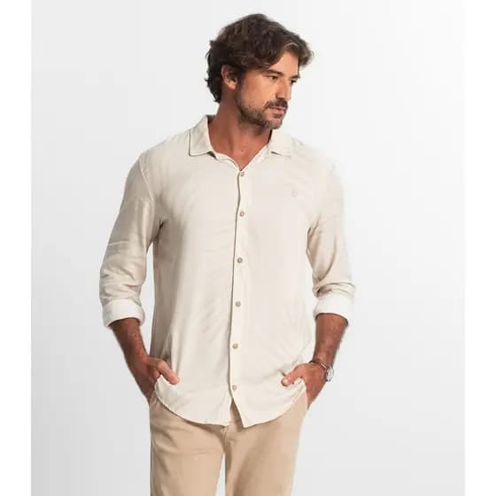 Camisa Masculina Manga Longa Com Botões Diametro Bege