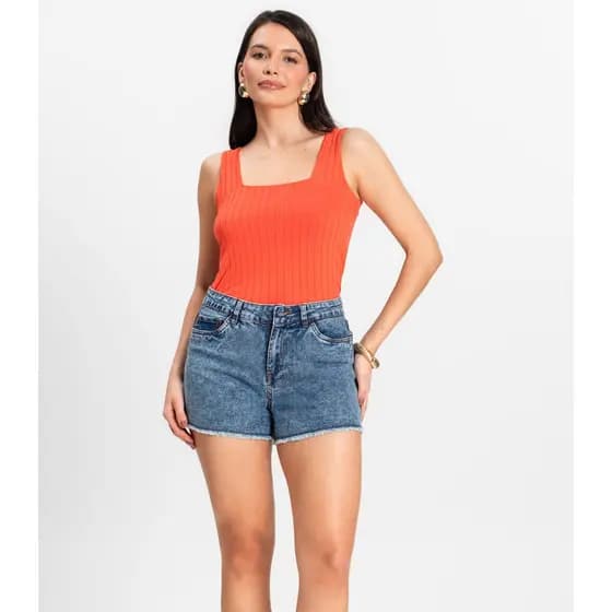 Shorts Jeans Azul Feminino Adulto Básico Select