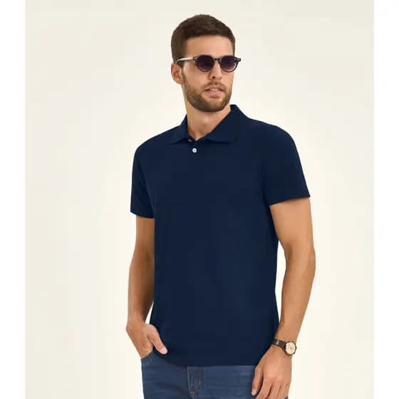 Camisa Polo Básica Masculina Diametro Azul