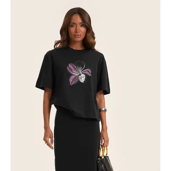 T- Shirt Box Feminina em Meia Malha Rovitex Preto