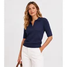 Blusa Polo Feminina Tricot Select Azul