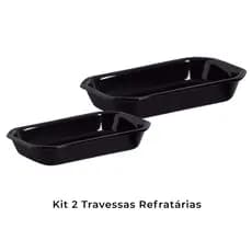 Kit Travessa Retangular Preta Cerâmica Assadeira Forno | 2 Peças