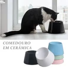 Pote de Ração Ergonômico Comedouro para Gatos Elevado Cães Pequeno Porte em Cerâmica Atóxica