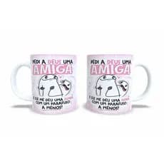 CANECA DE PORCELANA 325ML PEDI A DEUS UMA AMIGA ELE ME DEU UMA DOIDA XOM O PARAFUSO A MENOS!