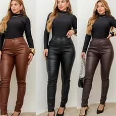 Calça Resinada Feminina Cintura Alta Skinny Modeladora Com Elastano Tendência 655#