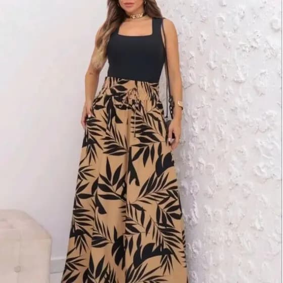 Saia Longa Femina Com Cintura De Elástico Estampa Floral X2001#