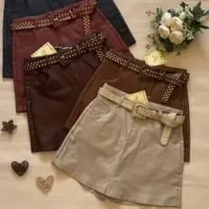 Short Saia Curto Resinado Com Cinto