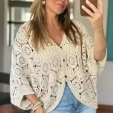 Cardigã Kimono Crochê Feminino Longo Estampado Casaco NOVO
