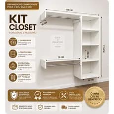 Cabideiro de Parede Branco MDF Arara Suspensa Closet Aberto  – Compacto e Elegante 67MN