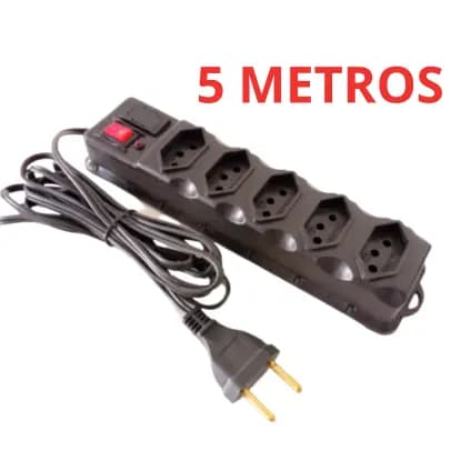 Filtro de Linha Régua 5 Tomadas Cabo 3 Metros e 5 Metros bivolt Fusível Chave E Led 10A