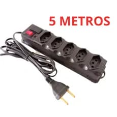 Filtro de Linha Régua 5 Tomadas Cabo 3 Metros e 5 Metros bivolt Fusível Chave E Led 10A