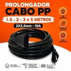 Extensão Elétrica 1.5 M 2 M 3 M e 5 Metros 10a Prolongador Cabo Pp2x2,5mm Plug Bipolar Injetado