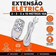 Extensão Elétrica Mega Plug Branca 2 - 3 - 5 e 10 Metros 10A