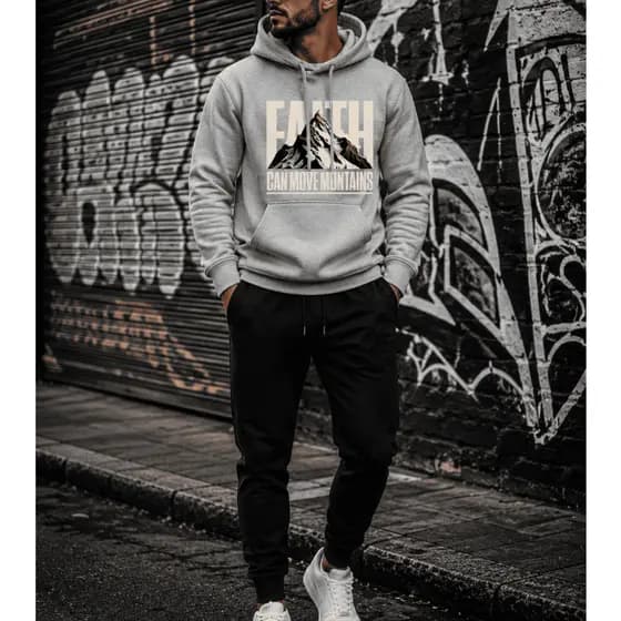 Conjunto Moletom Masculino Com Capuz E Calça Casual Streetwear Estampa Gráfica Faith Frio Agasalho Y2K