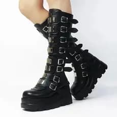 Demonia Botas de sola grossa com fivela Novo estilo gótico Botas de salto alto Botas de couro femininas Botas de cavaleiro