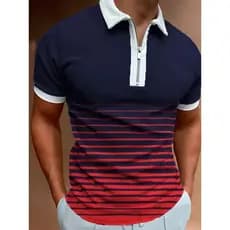 Roupas Masculinas da Moda, Camisas Polo, Streetwear Casual, Camiseta de Manga Curta com Estampa Listrada, Camisa Polo co