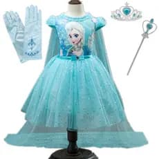 Vestido Infantil Feminino Frozen Com Capa Elsa Anna Flexível Bebê/De Princesa Para Festa Cosplay