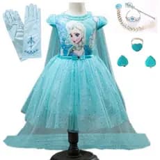 Roupa Rainha Congelada Para Festa De Aniversário De Menina + Acessórios Da Coroa Elsa Anna Princesa Vestido De Verão