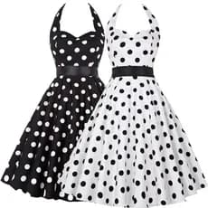 Roupas De Verão Polka Dot Vintage Vestido Mulheres Escritório De Moda Lady Rockabilly Big Swing Halter