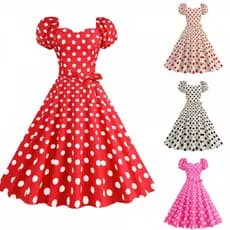 Vintage 1950s Retro A Linha Vestido De Manga Curta Puff Polka Dot Print Para Mulheres Elegante Festa À Noite Baile Vesti