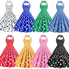 Vestido Feminino Vintage De Bolinhas Frente Única Com Laço De Cintura Alta , Festa De Aniversário Diária , Vestidos De B