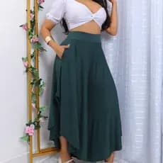 Calça Feminina Calça Saia Godê Com Bolsos Soltinhas Zero Transparência