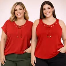 Kit 2 Blusas Feminina Manga Morcego Regata Alça Larga Plus Size G ao G3 Viscolycra