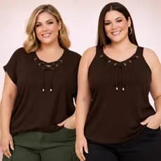 Kit 2 Blusas Feminina Manga Morcego + Regata Alça Larga Plus Size G ao G3 Confortável