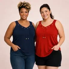 kit 2 Blusa Regata Feminina Alça Larga Com Ilhós Único Veste M-G-GG-G1-G2-G3