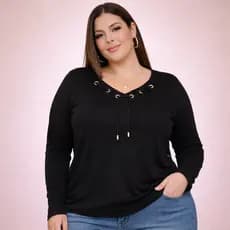 Blusa Feminina De Frio Manga longa Decote V Ilhós Plus Size 42 ao 52  Segunda Pele Inverno 2026