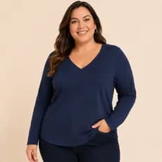 Blusa De Frio Feminina Manga Longa Plus Size Decote Em V Básica Dia a Dia