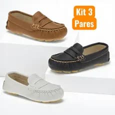 Kit 3 Pares Mocassim Infantil Menino Antiderrapante Confort Sapato Batizado