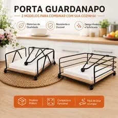 Porta Guardanapo de Mesa Ferro e Madeira | Design Moderno para Cozinha | 18x18cm - 2 modelos
