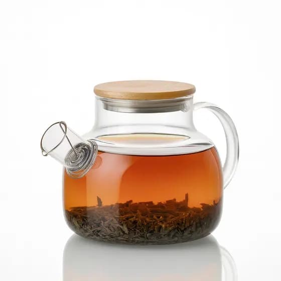 Chaleira de Vidro Borossilicato 1 Litro - Tampa de Bambu e inox - DIRETO AO FOGO