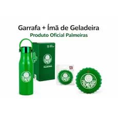 Kit Palmeiras Licenciado – Garrafa Alumínio 600ml + Ímã de Geladeira | Presente Oficial Verdão