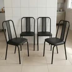 Kit 4 Cadeiras de Jantar Tubular Estofada para Cozinha e Sala de Jantar