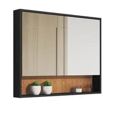 Armário Banheiro Superior Aéreo Eros 2 Portas Preto Nature