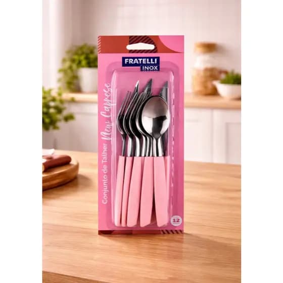 Conjunto de talheres inox c 12 peças - Rosa