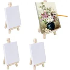 10 Mini telas e cavaletes , Conjunto de pintura - inclui 10 telas 10x10 e 10 mini cavaletes