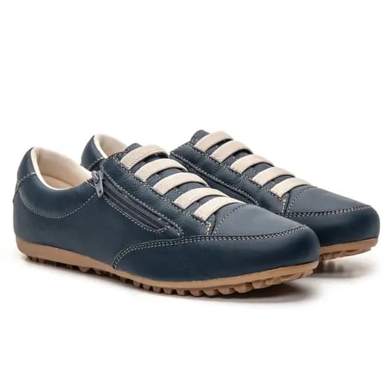 Ténis Feminino Em Couro Legitimo Sapatênis Casual Com Ziper