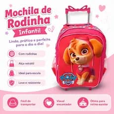 Mochila Escolar Menina Infantil Tamanho G Mochila de Rodinhas Mochila Feminina Patrulha Canina Rosa
