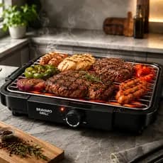 Churrasqueira Elétrica Grill Bravaro 2000W Compacta Sem Fumaça Grelha Removível Fácil Limpeza 127V