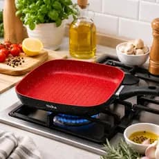 Frigideira Grill Antiaderente Indução Quadrada 24cm Stone Red Point Cabo Resistente Durável
