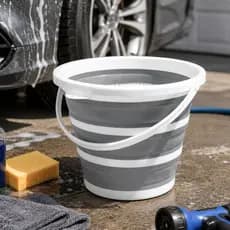 Balde Retrátil Sanfonado Dobrável Silicone Flexível 10 Litros Cinza Escuro Limpeza