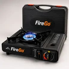 Fogareiro Portátil Com Maleta FireGo Camping e Aventura Chama Potente Ajustável Leve Compacto e Resistente