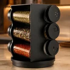 Porta Temperos Condimentos Giratório Preto Rotavelle 6 Potes Vidro Organizador Cozinha Premium 80ml