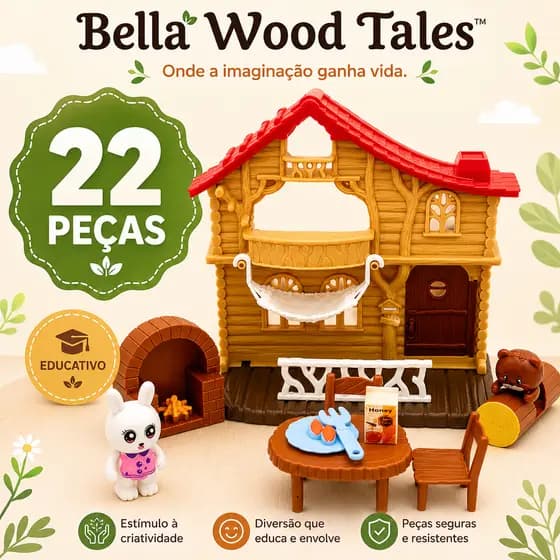 Casinha Fazenda Infantil BellaWood Tales 22 Peças Educativo Criativo Montessori